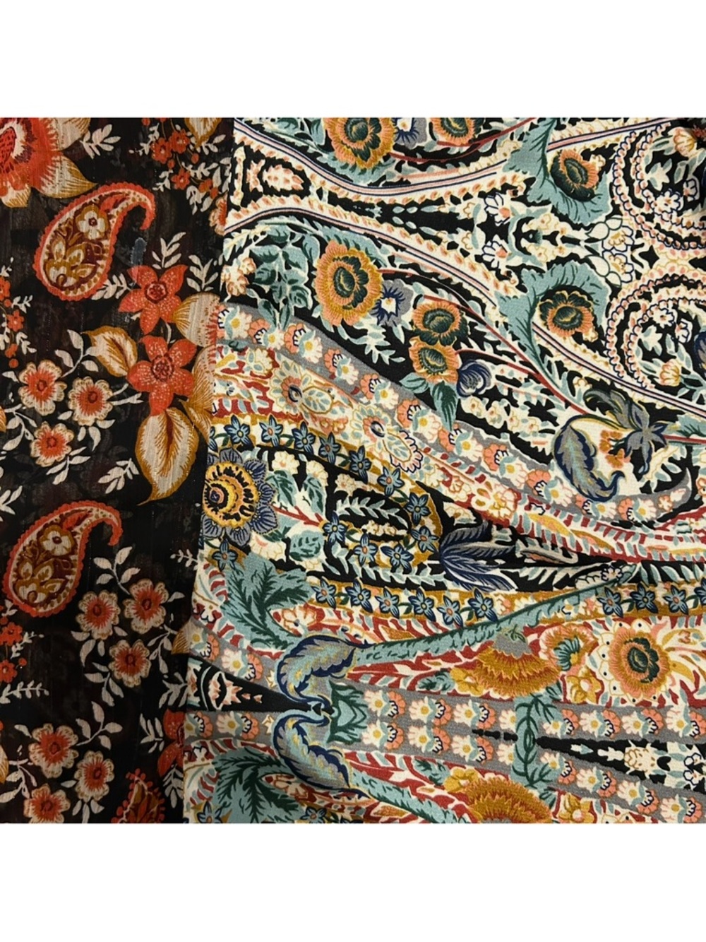 Paisley Boho Blouse Multicolor Stretch Top Size L Soft Knit - Picture 5 of 8